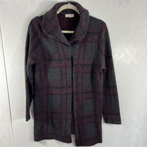 Song n Spirit Multicolored Plaid Long Cardigan with Folded Collar Open Front